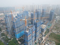 An aerial view shows a building under construction in Hangzhou, China, on October 17, 2024. (