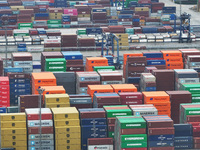 Containers are seen at the Longtan Port area of Nanjing Port in Nanjing, Jiangsu province, China, on October 17, 2024. (