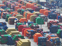 Containers are seen at the Longtan Port area of Nanjing Port in Nanjing, Jiangsu province, China, on October 17, 2024. (