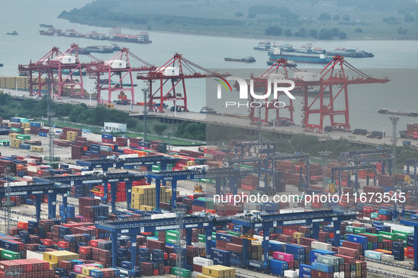 The container terminal at the Longtan Port Area of Nanjing Port is in Nanjing, Jiangsu province, China, on October 17, 2024. 