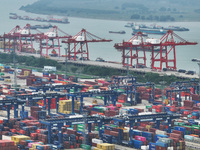 The container terminal at the Longtan Port Area of Nanjing Port is in Nanjing, Jiangsu province, China, on October 17, 2024. (