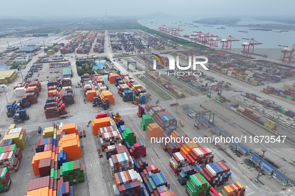 The container terminal at the Longtan Port Area of Nanjing Port is in Nanjing, Jiangsu province, China, on October 17, 2024. 