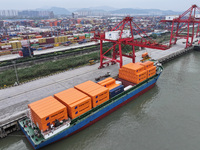 Cargo ships dock at the container terminal of Longtan Port Area of Nanjing Port in Nanjing, Jiangsu province, China, on October 17, 2024. (