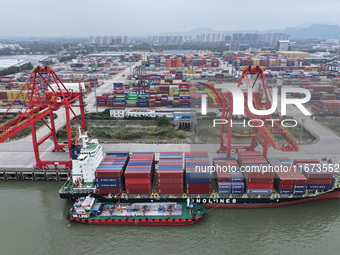 Cargo ships dock at the container terminal of Longtan Port Area of Nanjing Port in Nanjing, Jiangsu province, China, on October 17, 2024. (