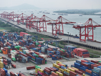 The container terminal at the Longtan Port Area of Nanjing Port is in Nanjing, Jiangsu province, China, on October 17, 2024. (