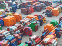 Containers are seen at the Longtan Port area of Nanjing Port in Nanjing, Jiangsu province, China, on October 17, 2024. (