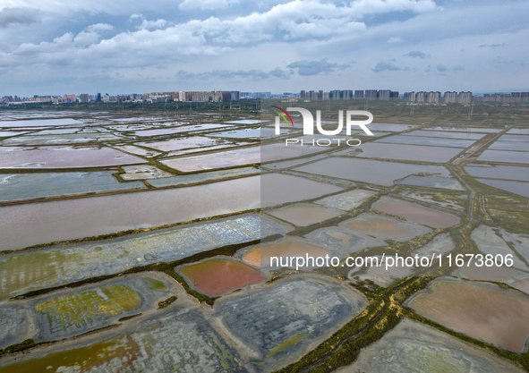 The colorful Salt Lake is seen after the rain in Yuncheng, China, on October 17, 2024. 