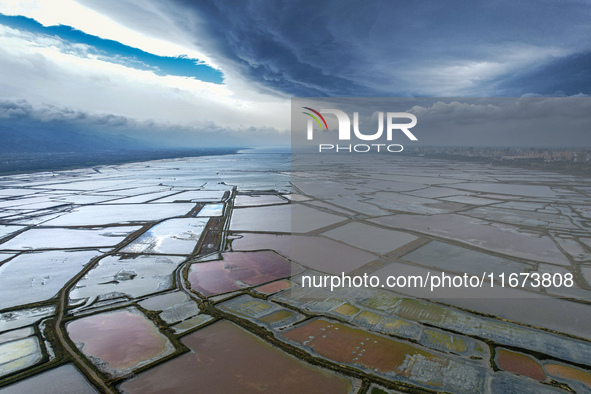 The colorful Salt Lake is seen after the rain in Yuncheng, China, on October 17, 2024. 