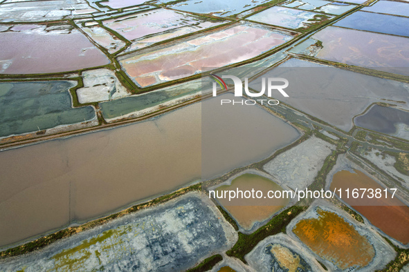 The colorful Salt Lake is seen after the rain in Yuncheng, China, on October 17, 2024. 