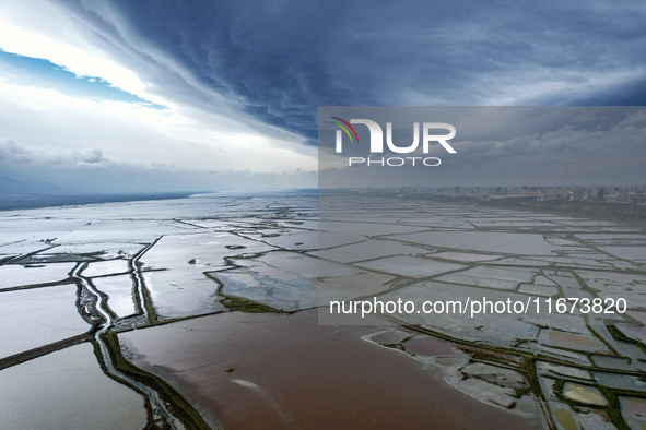 The colorful Salt Lake is seen after the rain in Yuncheng, China, on October 17, 2024. 