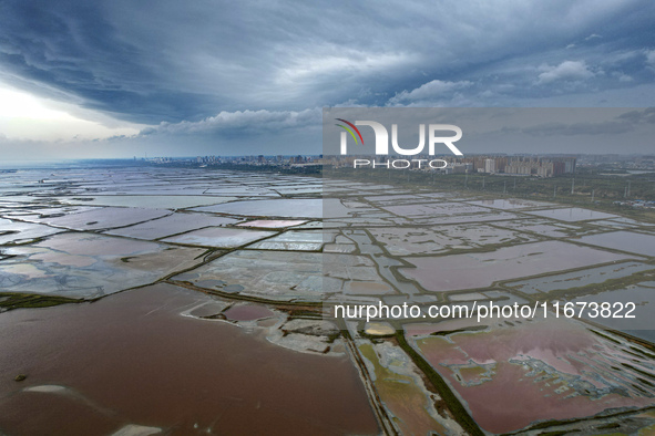 The colorful Salt Lake is seen after the rain in Yuncheng, China, on October 17, 2024. 