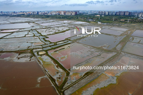 The colorful Salt Lake is seen after the rain in Yuncheng, China, on October 17, 2024. 