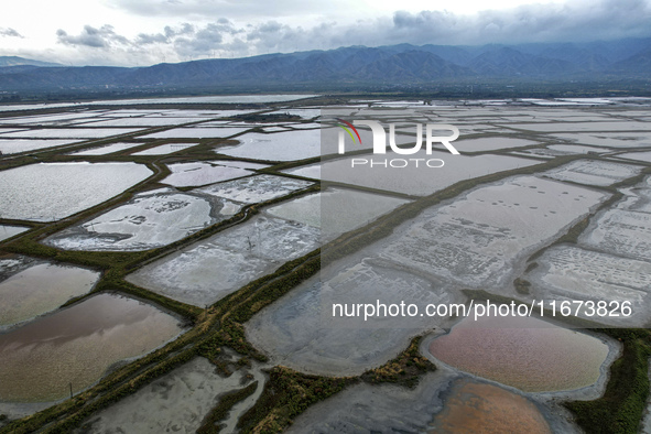 The colorful Salt Lake is seen after the rain in Yuncheng, China, on October 17, 2024. 