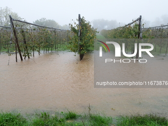 Floods and flooding occur in the village of Maclas, Loire department in France, on October 17, 2024. (