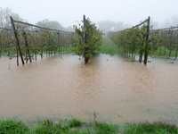 Floods and flooding occur in the village of Maclas, Loire department in France, on October 17, 2024. (