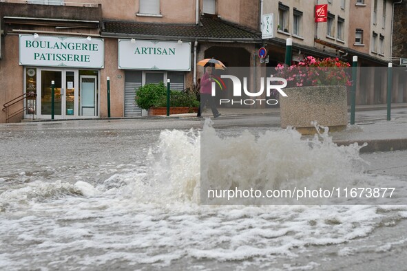 Floods and flooding occur in the village of Maclas, Loire department in France, on October 17, 2024. 