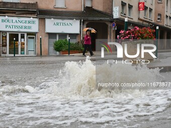 Floods and flooding occur in the village of Maclas, Loire department in France, on October 17, 2024. (