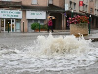 Floods and flooding occur in the village of Maclas, Loire department in France, on October 17, 2024. (