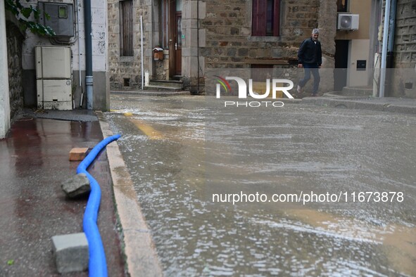 Floods and flooding occur in the village of Maclas, Loire department in France, on October 17, 2024. 