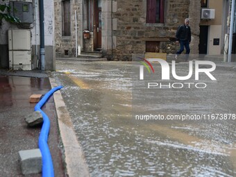 Floods and flooding occur in the village of Maclas, Loire department in France, on October 17, 2024. (