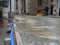 Floods and flooding occur in the village of Maclas, Loire department in France, on October 17, 2024. (