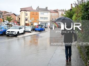 Floods and flooding occur in the village of Maclas, Loire department in France, on October 17, 2024. (