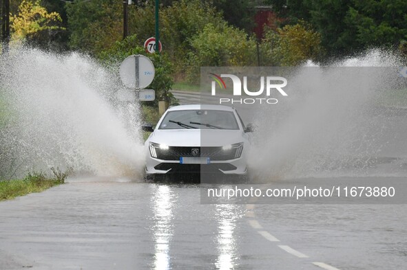 Floods and flooding occur in the village of Maclas, Loire department in France, on October 17, 2024. 