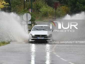 Floods and flooding occur in the village of Maclas, Loire department in France, on October 17, 2024. (