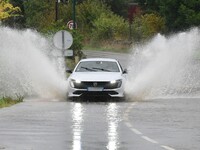 Floods and flooding occur in the village of Maclas, Loire department in France, on October 17, 2024. (