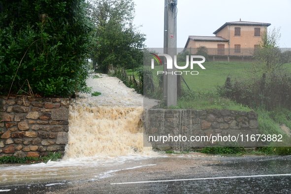 Floods and flooding occur in the village of Maclas, Loire department in France, on October 17, 2024. 