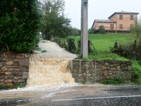 Floods and flooding occur in the village of Maclas, Loire department in France, on October 17, 2024. (