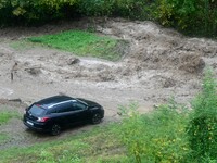 Floods and flooding occur in the village of Maclas, Loire department in France, on October 17, 2024. (