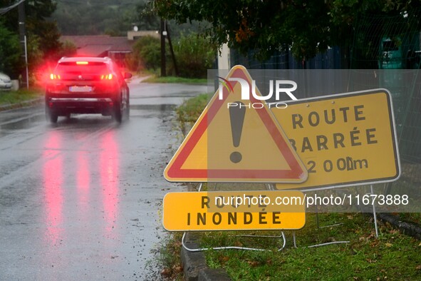 Floods and flooding occur in the village of Maclas, Loire department in France, on October 17, 2024. 