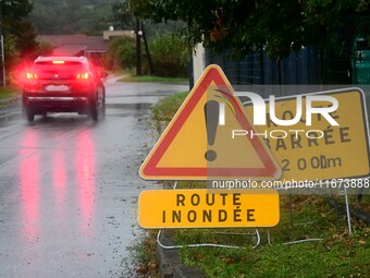 Floods and flooding occur in the village of Maclas, Loire department in France, on October 17, 2024. (