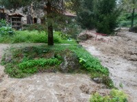 Floods and flooding occur in the village of Pelussin, Loire department, in France, on October 17, 2024. (