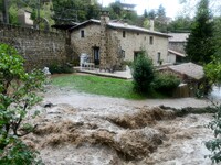 Floods and flooding occur in the village of Pelussin, Loire department, in France, on October 17, 2024. (