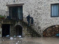 Floods and flooding occur in the village of Pelussin, Loire department, in France, on October 17, 2024. (