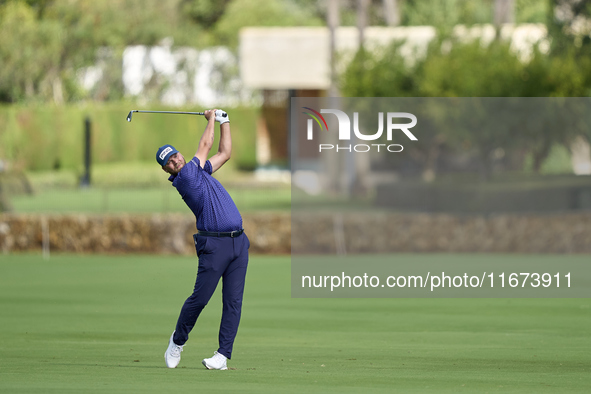 Daniel Brown of England plays his second shot on the 14th hole on day one of the Estrella Damm N.A. Andalucia Masters 2024 at Real Club de G...