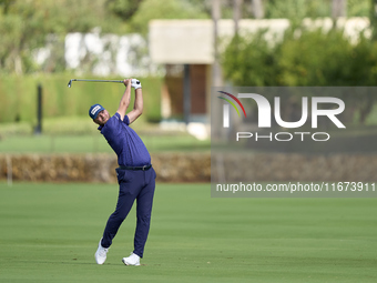 Daniel Brown of England plays his second shot on the 14th hole on day one of the Estrella Damm N.A. Andalucia Masters 2024 at Real Club de G...