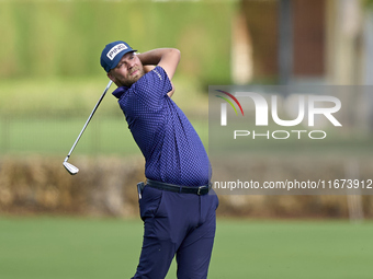 Daniel Brown of England plays his second shot on the 14th hole on day one of the Estrella Damm N.A. Andalucia Masters 2024 at Real Club de G...