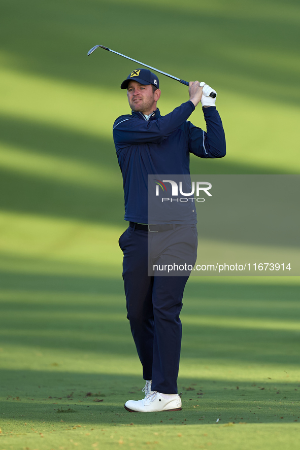 Bernd Wiesberger of Austria plays his second shot on the 10th hole on day one of the Estrella Damm N.A. Andalucia Masters 2024 at Real Club...