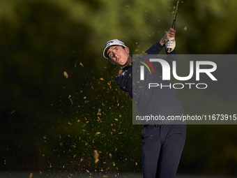 Tom McKibbin of Northern Ireland plays his second shot on the 10th hole on day one of the Estrella Damm N.A. Andalucia Masters 2024 at Real...