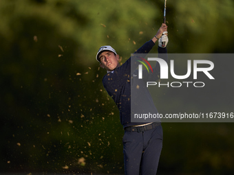 Tom McKibbin of Northern Ireland plays his second shot on the 10th hole on day one of the Estrella Damm N.A. Andalucia Masters 2024 at Real...