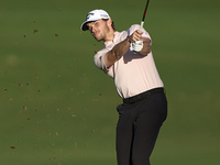 Rasmus Hojgaard of Denmark plays his second shot on the 10th hole on day one of the Estrella Damm N.A. Andalucia Masters 2024 at Real Club d...