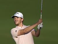 Rasmus Hojgaard of Denmark plays his second shot on the 10th hole on day one of the Estrella Damm N.A. Andalucia Masters 2024 at Real Club d...