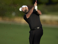 Jon Rahm of Spain plays his second shot on the 10th hole on day one of the Estrella Damm N.A. Andalucia Masters 2024 at Real Club de Golf So...