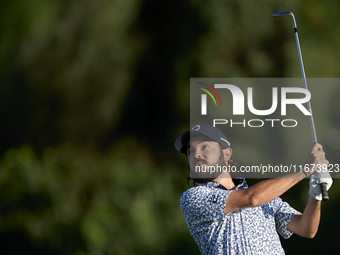 Angel Hidalgo of Spain plays his third shot on the 10th hole on day one of the Estrella Damm N.A. Andalucia Masters 2024 at Real Club de Gol...