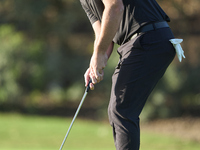 Jon Rahm of Spain plays a shot on the 10th green on day one of the Estrella Damm N.A. Andalucia Masters 2024 at Real Club de Golf Sotogrande...