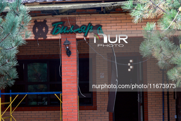 A billiard building damaged by a Russian drone attack is pictured in Vylkove, Ukraine, on October 11, 2024. 