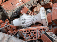 The rubble covers the ground at the Delta hotel and restaurant damaged by a Russian drone attack in Vylkove, Ukraine, on October 11, 2024. (